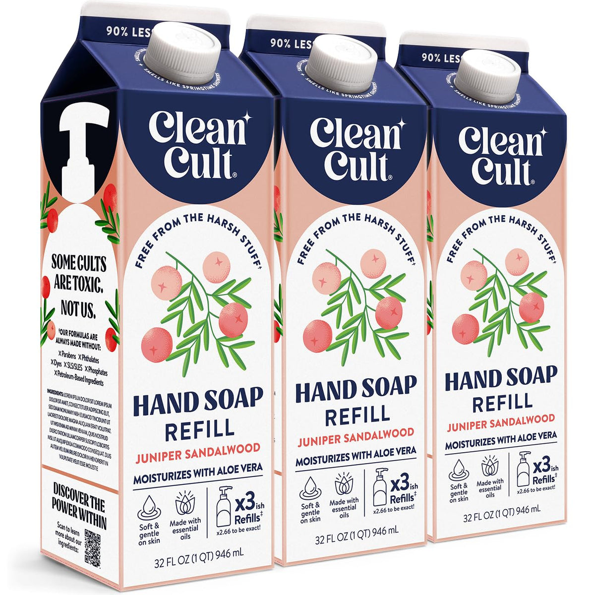 Cleancult front packaging showing juniper sandalwood refill and eco benefit