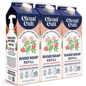 Cleancult front packaging showing juniper sandalwood refill and eco benefit