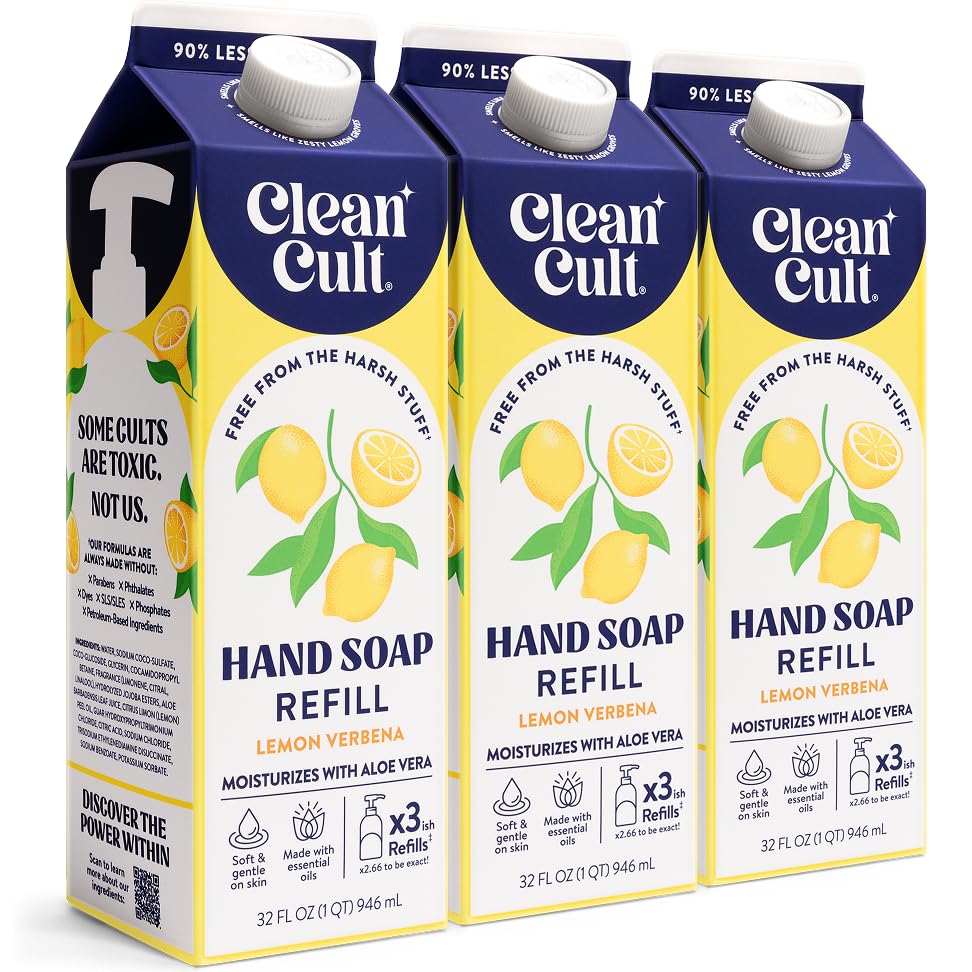 Cleancult lemon verbena front packaging showing refill pouch and brand benefits