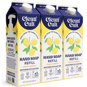 Cleancult lemon verbena front packaging showing refill pouch and brand benefits