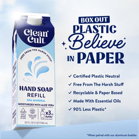 Cleancult paper-based packaging closeup highlighting reduced plastic