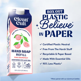 Cleancult paper packaging closeup highlighting recyclable material and low plastic