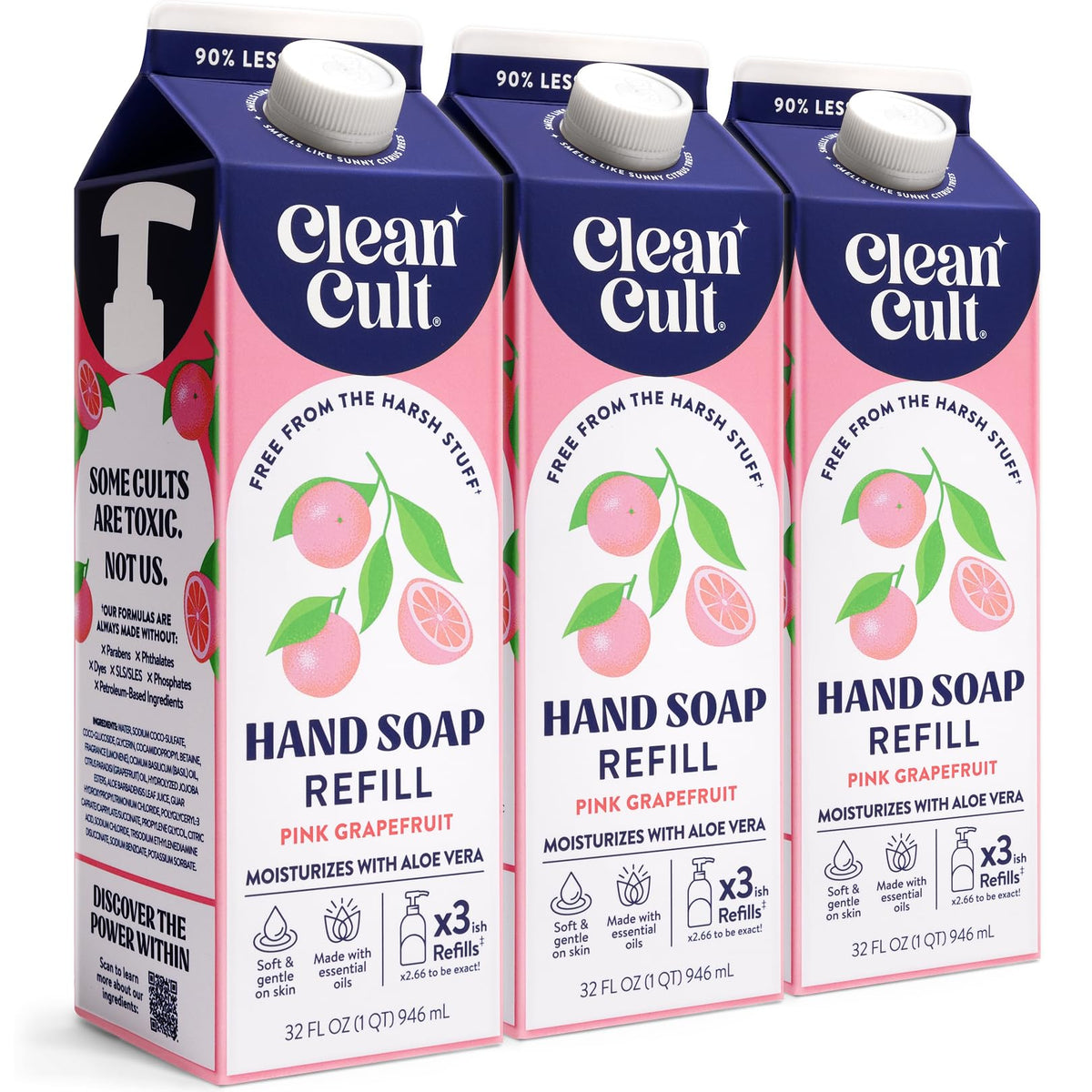 Cleancult front packaging showing pink grapefruit refill and eco benefits