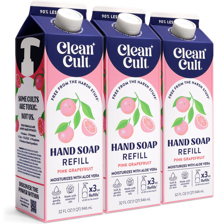 Cleancult front packaging showing pink grapefruit refill and eco benefits