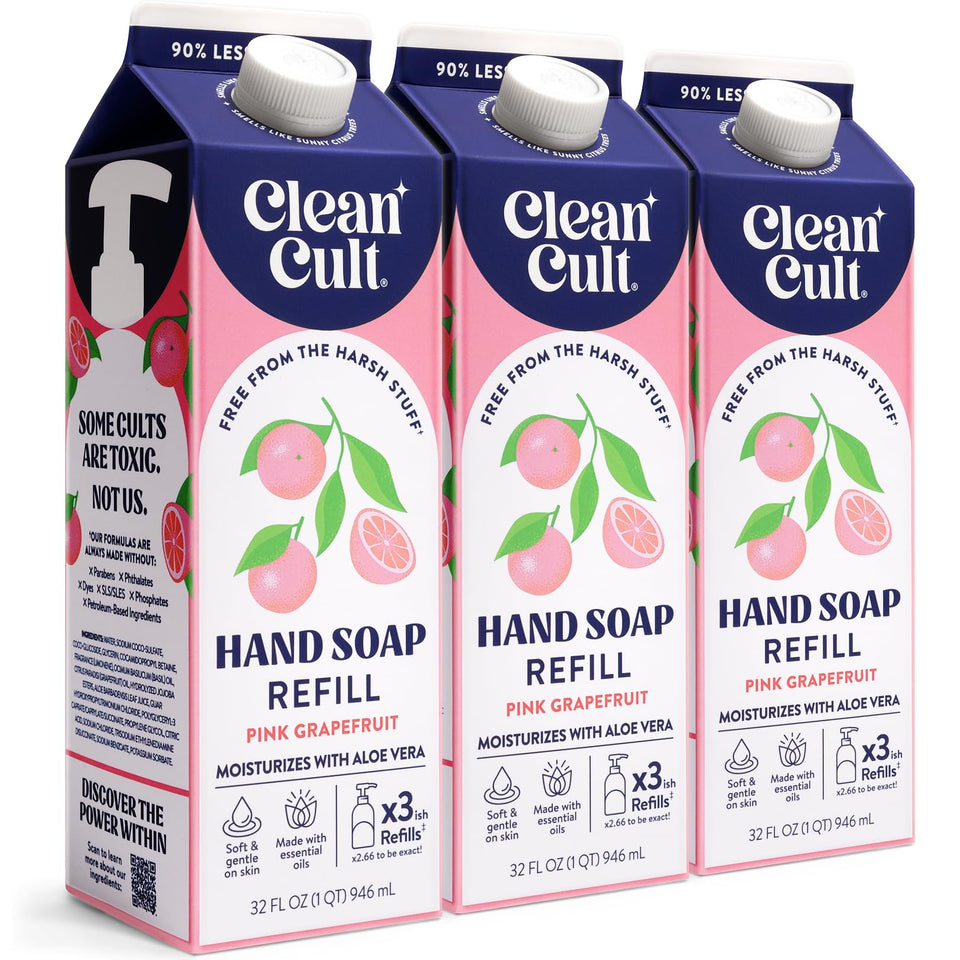 Cleancult front packaging showing pink grapefruit refill and eco benefits