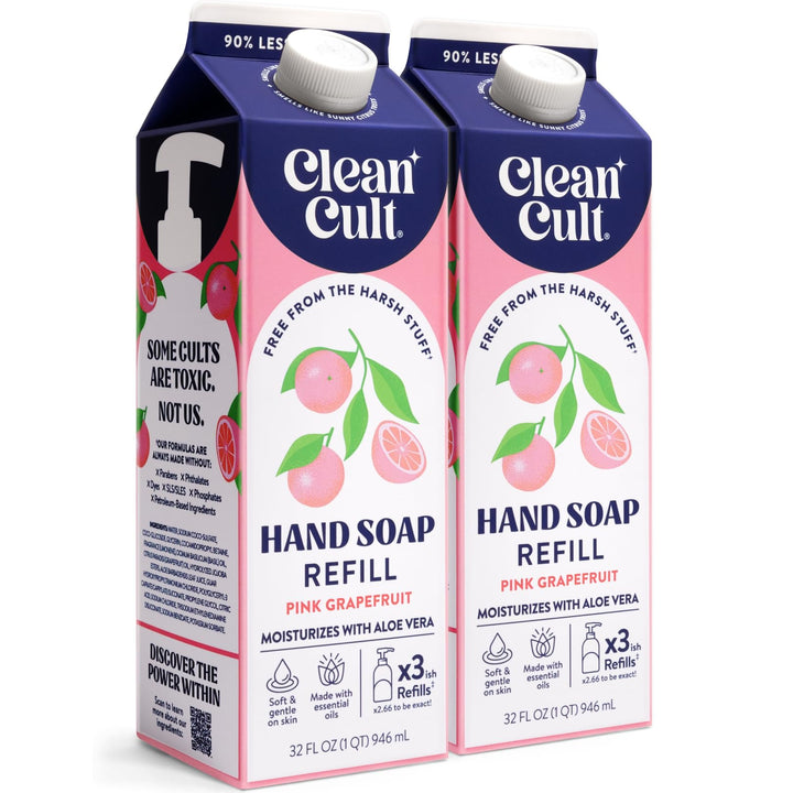 Cleancult front packaging showing pink grapefruit refill and eco benefit