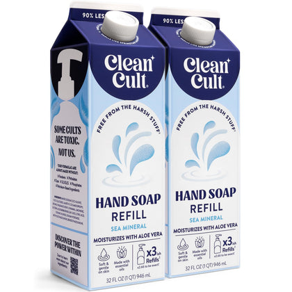 Cleancult front packaging showing Sea Minerals refill and eco benefit