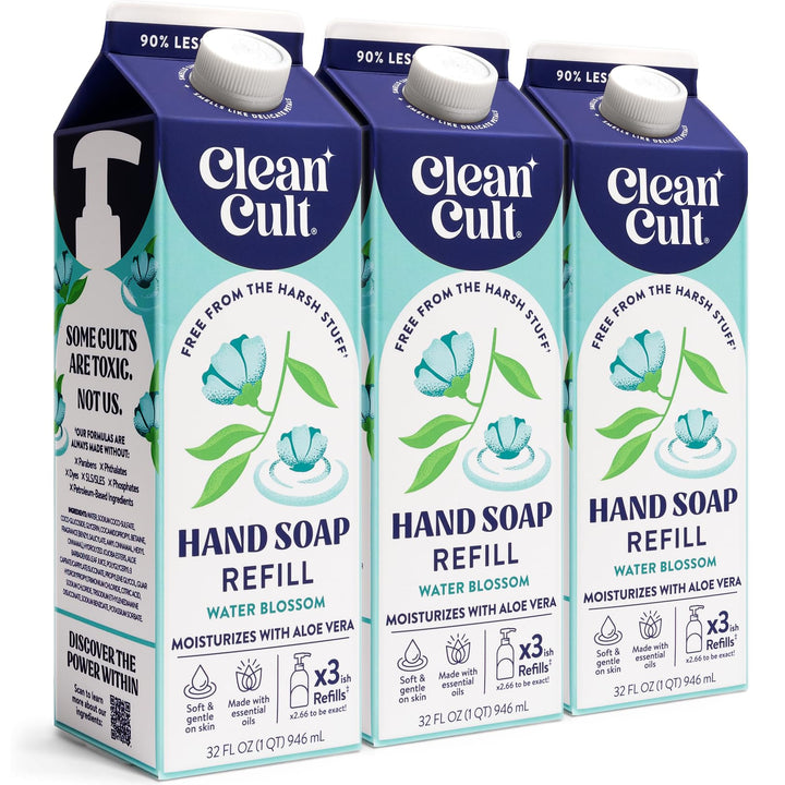 Cleancult water blossom front packaging showing refill pouch and eco benefit