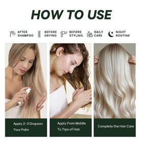 CLEANFULL applying oil to hair ends showing smooth frizz control benefit