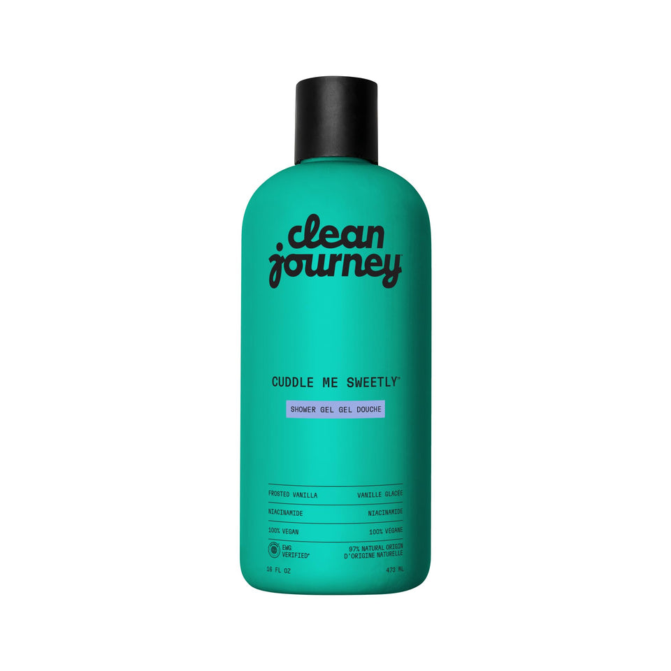 cleanjourney front bottle showing label and frosted vanilla scent for gentle cleansing