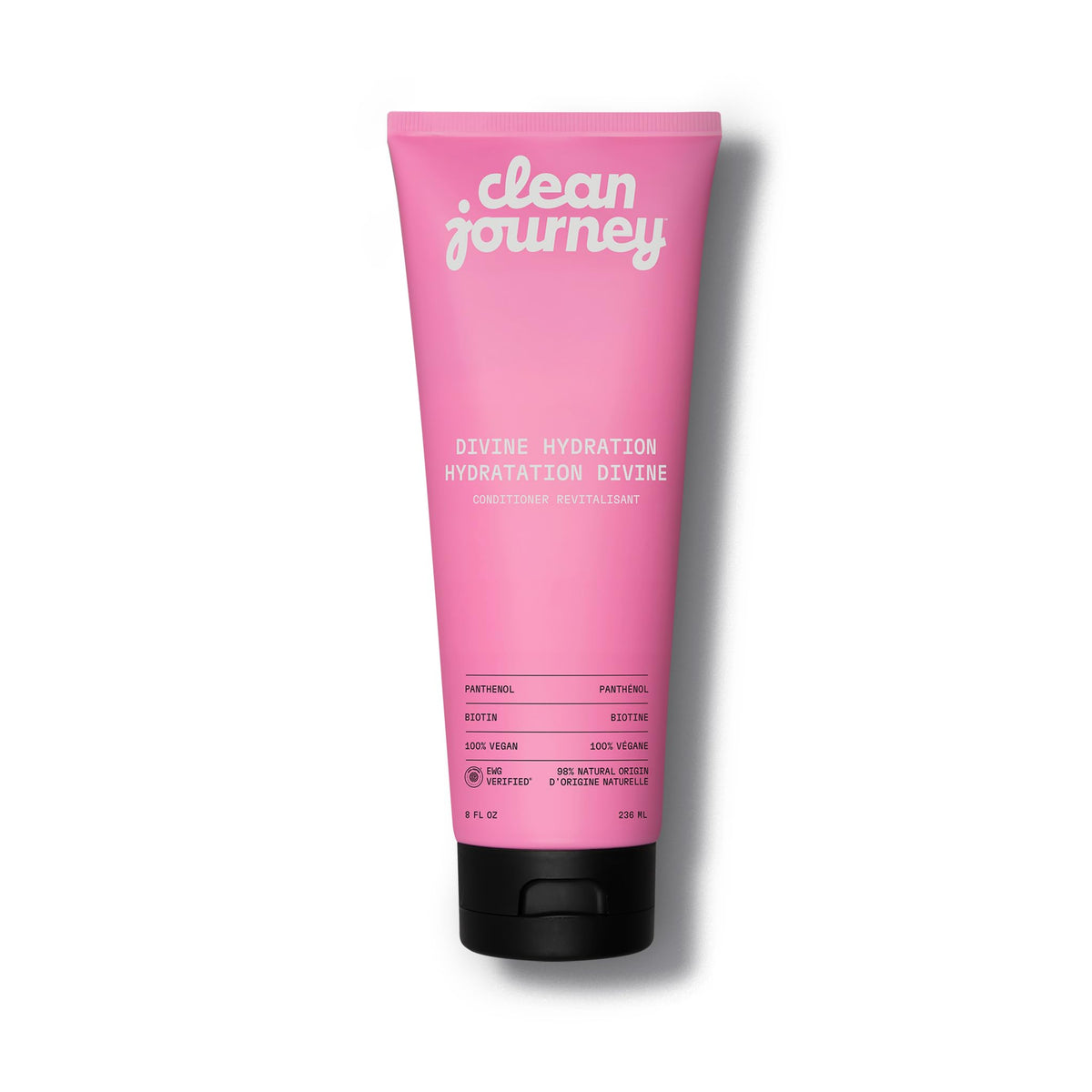 cleanjourney front packaging showing conditioner bottle and tropical label benefit: clear branding