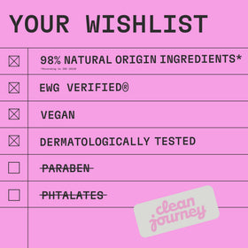 cleanjourney label close-up highlighting EWG Verified and ingredients benefit: transparency