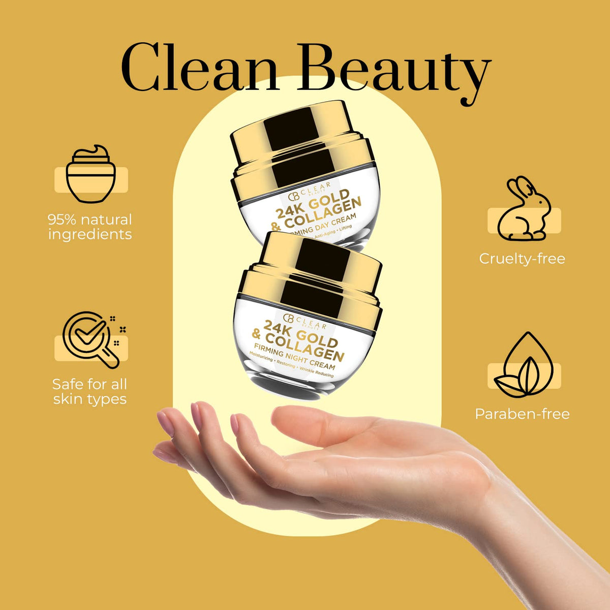 Clear Beauty application on hand showing quick absorption benefit