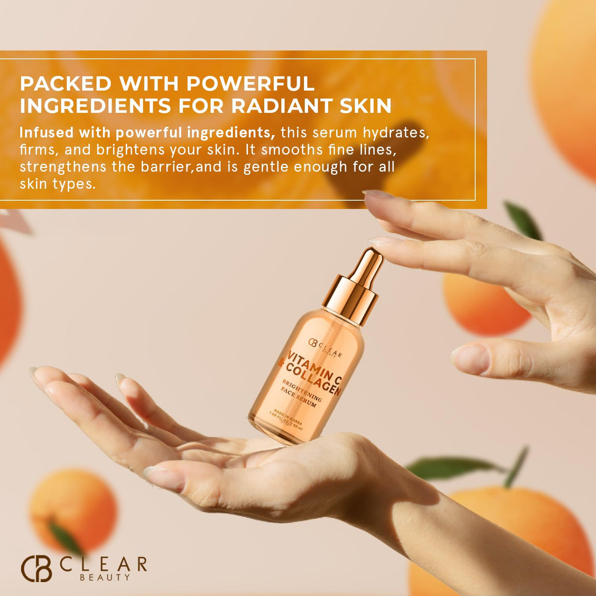 Clear Beauty bottle styled on vanity conveying clean beauty routine appeal