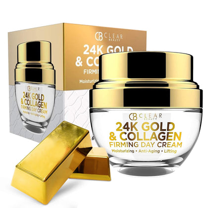 Clear Beauty front jar showing 24K Gold & Collagen for firming hydration