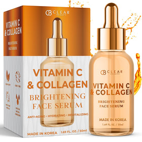 Clear Beauty front packaging showing vitamin C collagen serum and benefits
