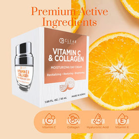 Clear Beauty ingredient visual highlighting vitamin C and collagen benefits