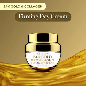 Clear Beauty ingredients flatlay with gold and collagen highlighting benefits