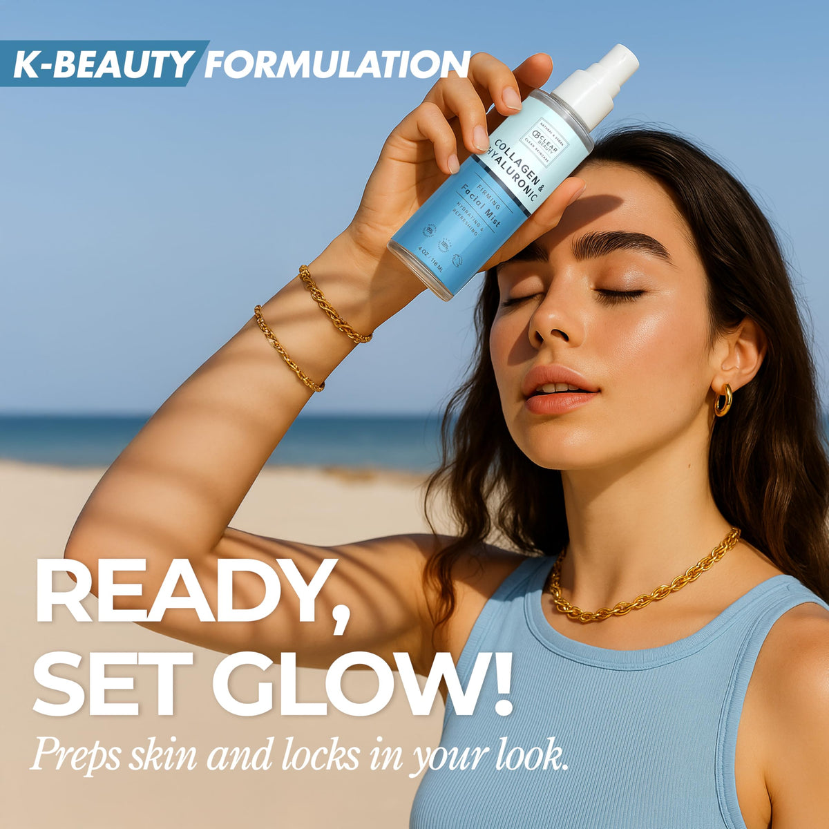 Clear Beauty nozzle close-up showing fine spray for even coverage