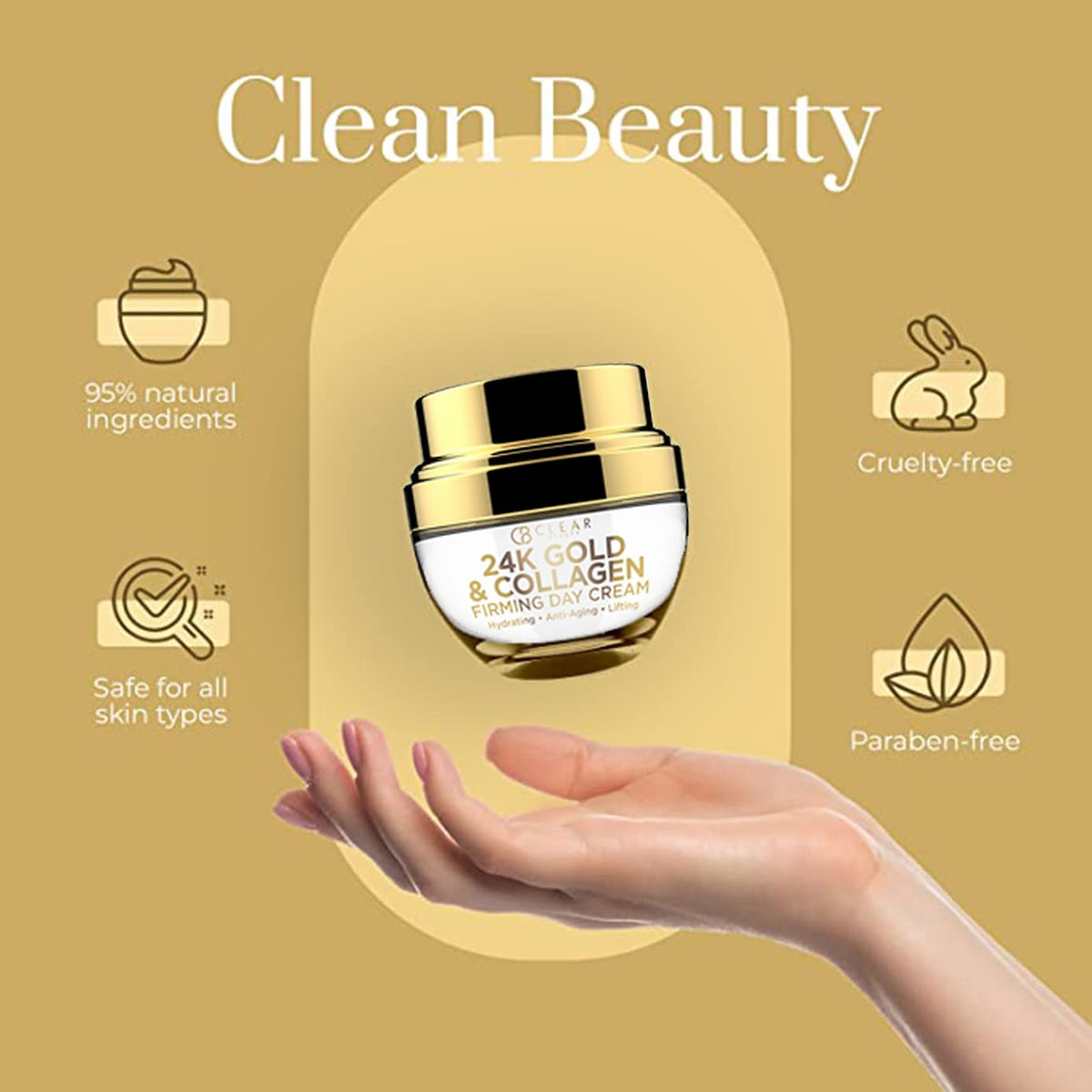 Clear Beauty jar next to ruler showing 1.69 fl oz size for scale