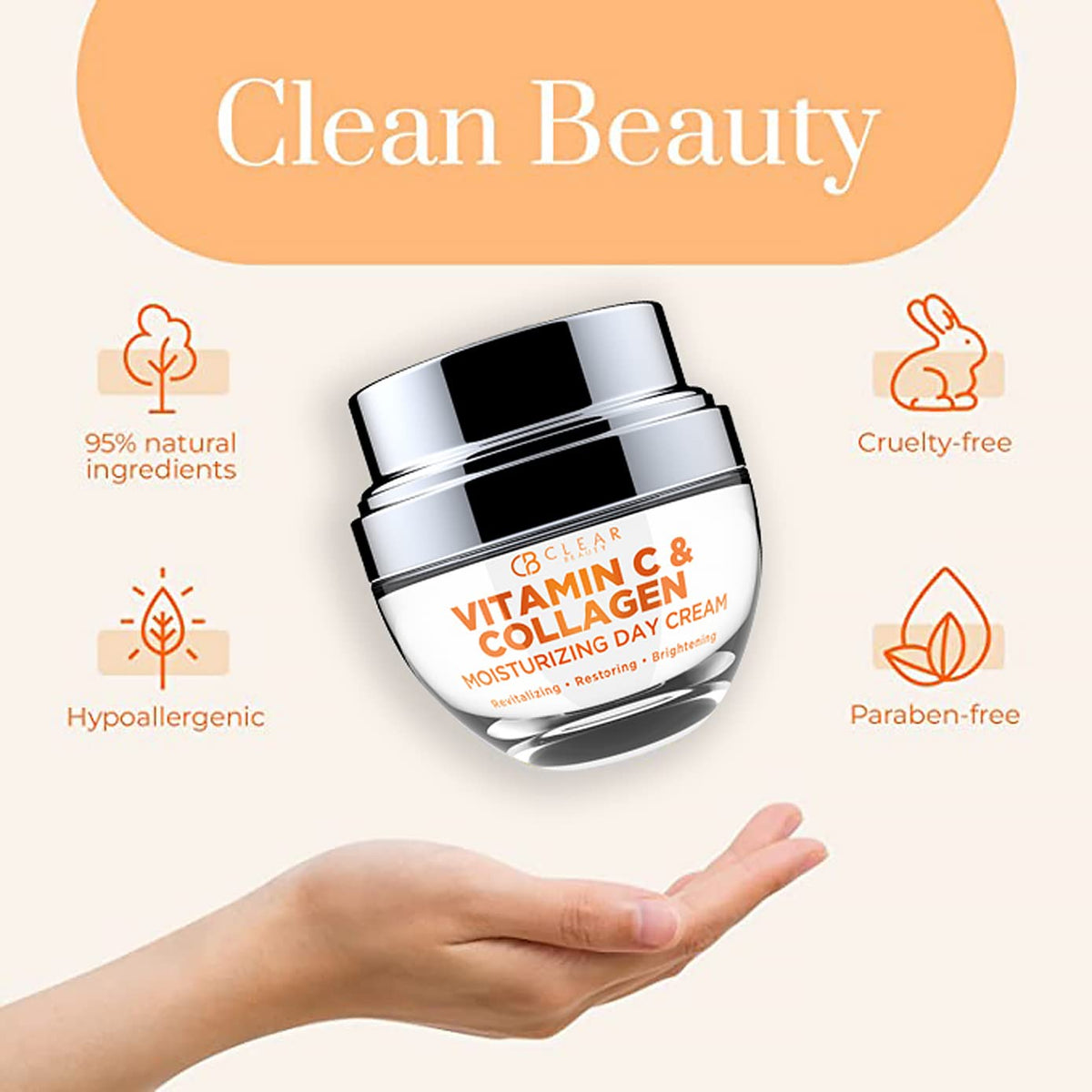 Clear Beauty next to ruler showing 1.69 fl oz size and travel-friendly benefit