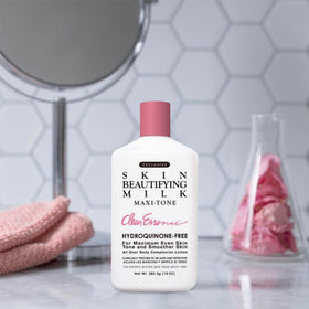 Clear Essence lifestyle bathroom shelf with product, suggesting daily routine use