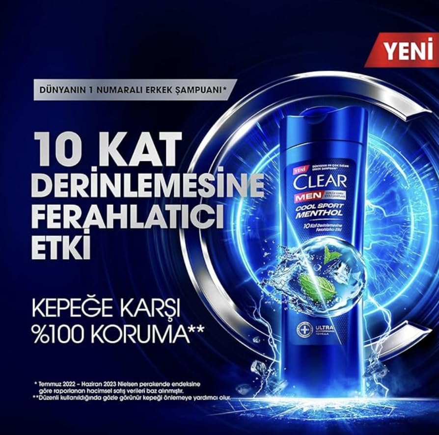 Clear Men shampoo in use under shower, demonstrating cooling refresh and thorough cleanse