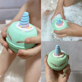 Clear and Fresh lifestyle scene of child enjoying colorful scented bath for soothing routine