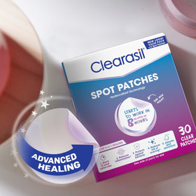 Clearasil patch on bedside table representing overnight use and uninterrupted healing