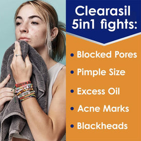 Clearasil pad being wiped on cheek for fast acne-targeting benefit