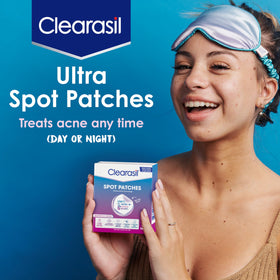 Clearasil patch close-up on backing highlighting thin hydrocolloid and absorbency benefit