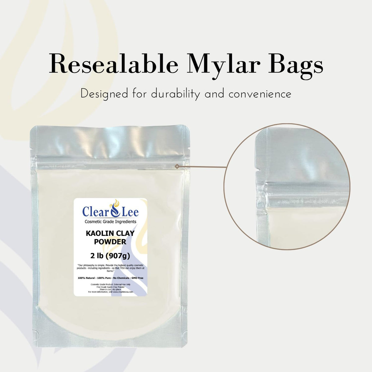 Resealable bag zipper detail on ClearLee packaging for freshness retention