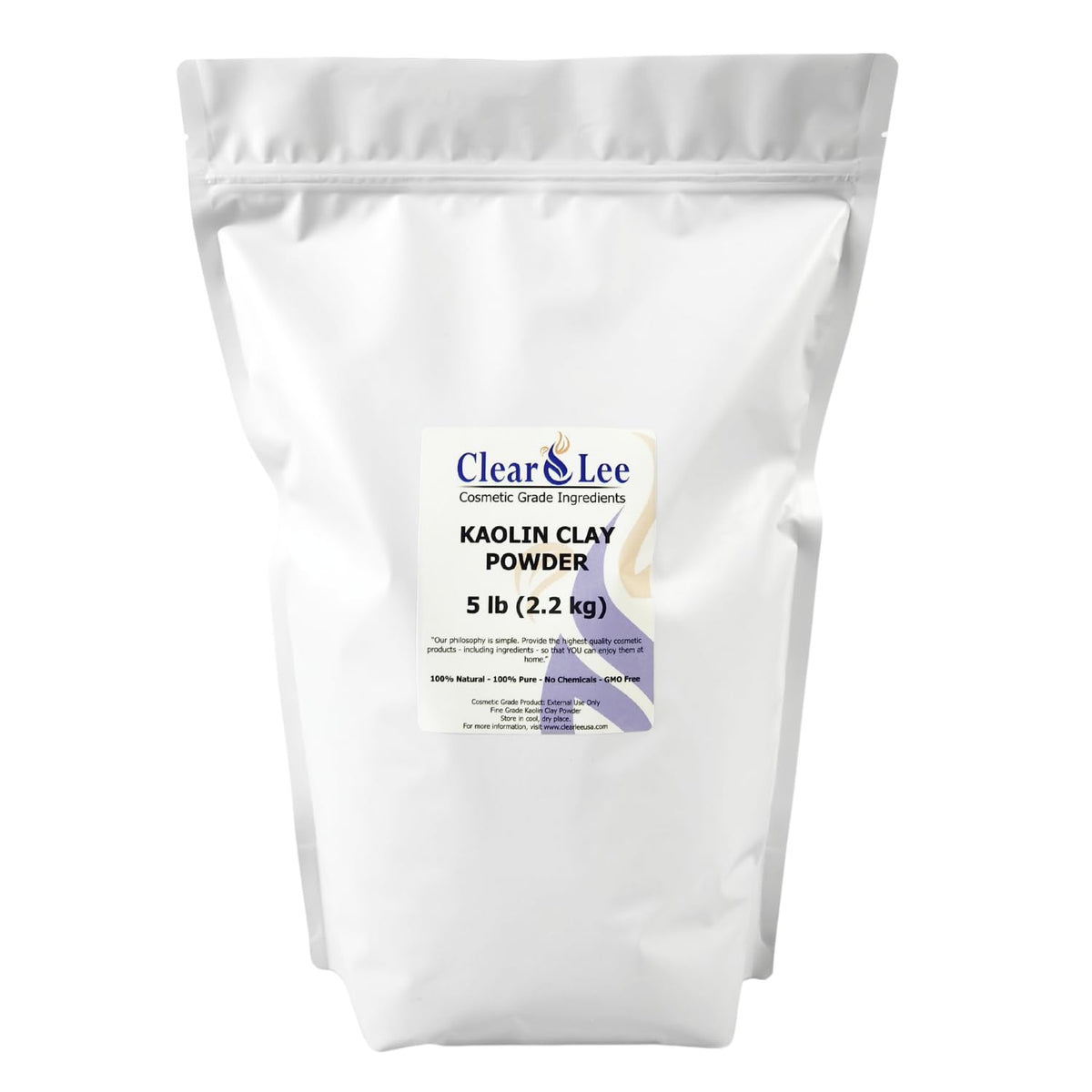 ClearLee front packaging showing 5 lb mylar bag and clear labeling benefits