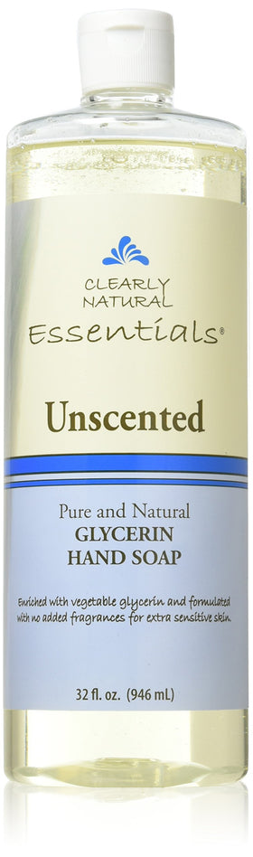Clearly Natural front label on 32 ounce unscented refill bottle, clear and simple