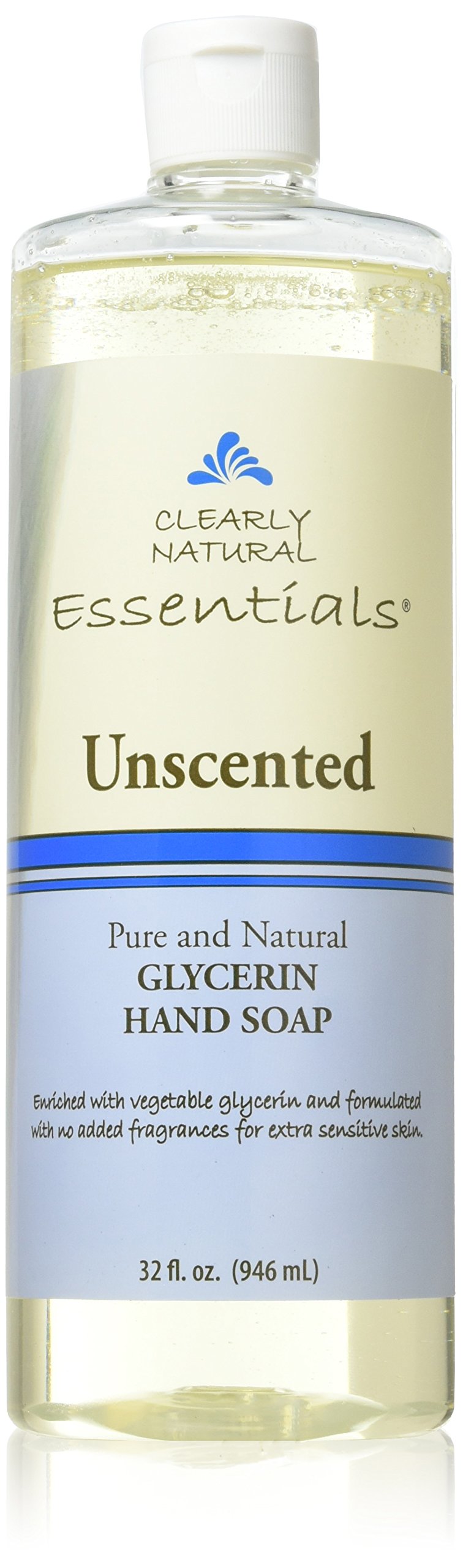 Clearly Natural front label on 32 ounce unscented refill bottle, clear and simple