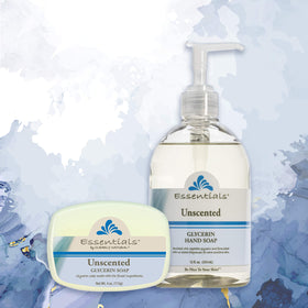 Clearly Natural bar placed on soap dish in bathroom showcasing gentle cleanse and travel-ready size