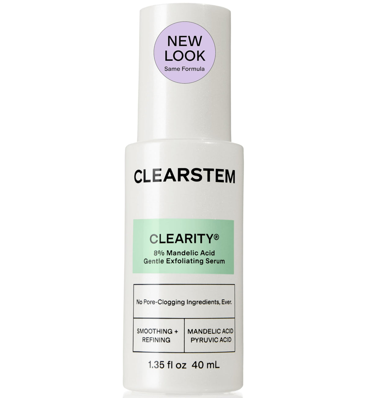 CLEARSTEM front bottle shot showing sleek packaging and clear serum benefit