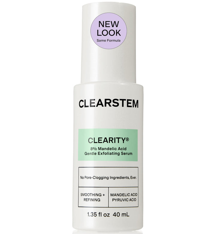 CLEARSTEM front bottle shot showing sleek packaging and clear serum benefit