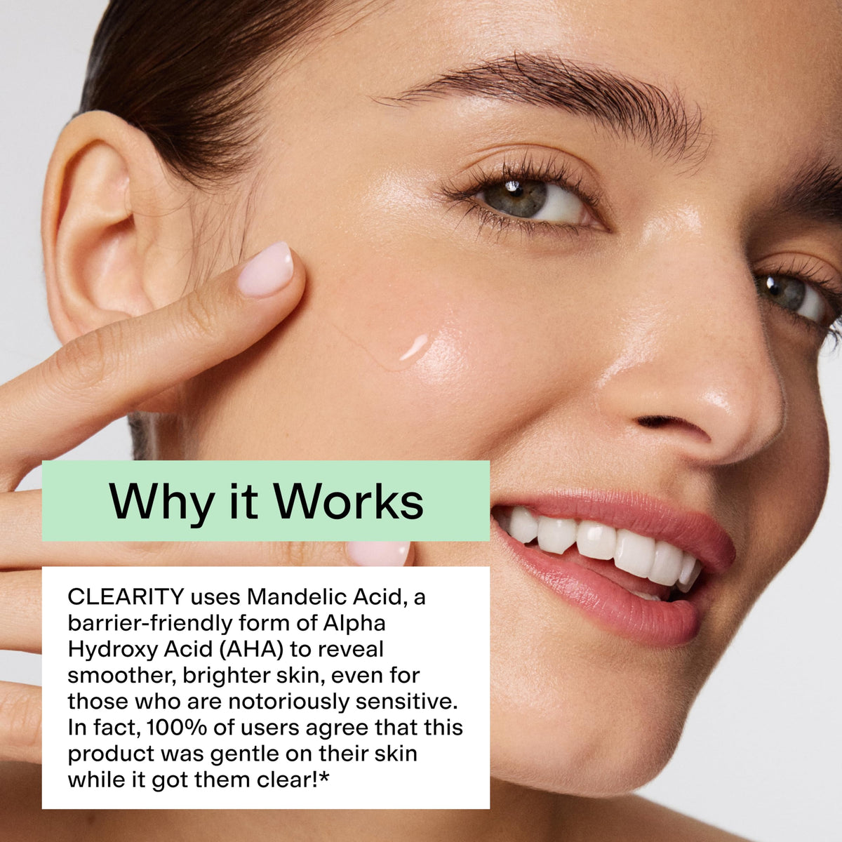 CLEARSTEM ingredients panel highlighting mandelic acid and vitamin C transparency