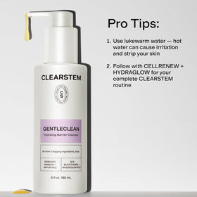 CLEARSTEM next to hand for scale showing the 6 fl oz travel-friendly size