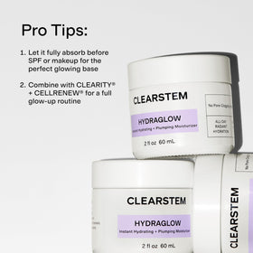 CLEARSTEM application on cheek demonstrating smooth absorbency and glow