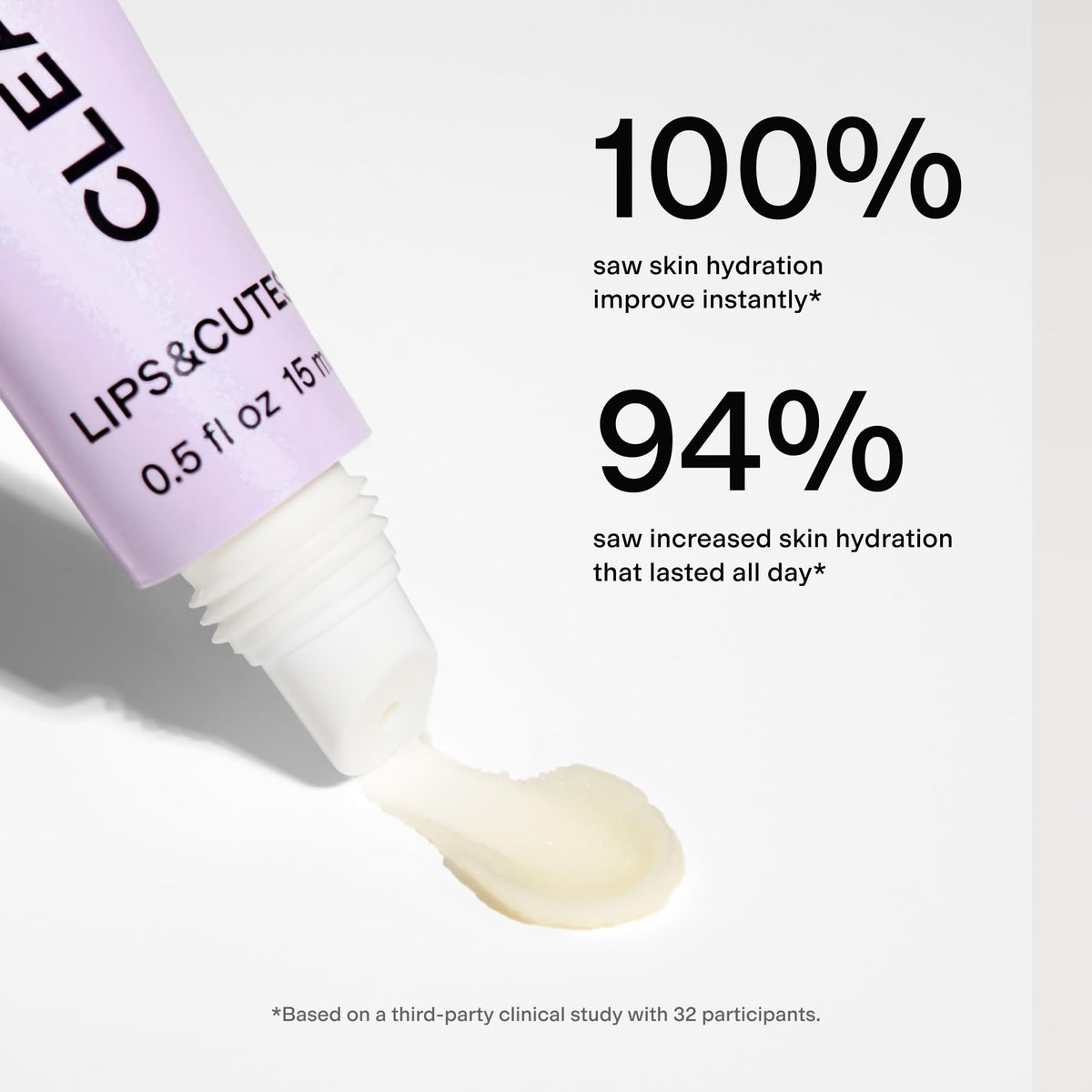 CLEARSTEM balm on lips creating smooth, hydrated glossy finish