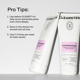 CLEARSTEM scrub in shower demonstrating effective body cleansing benefit