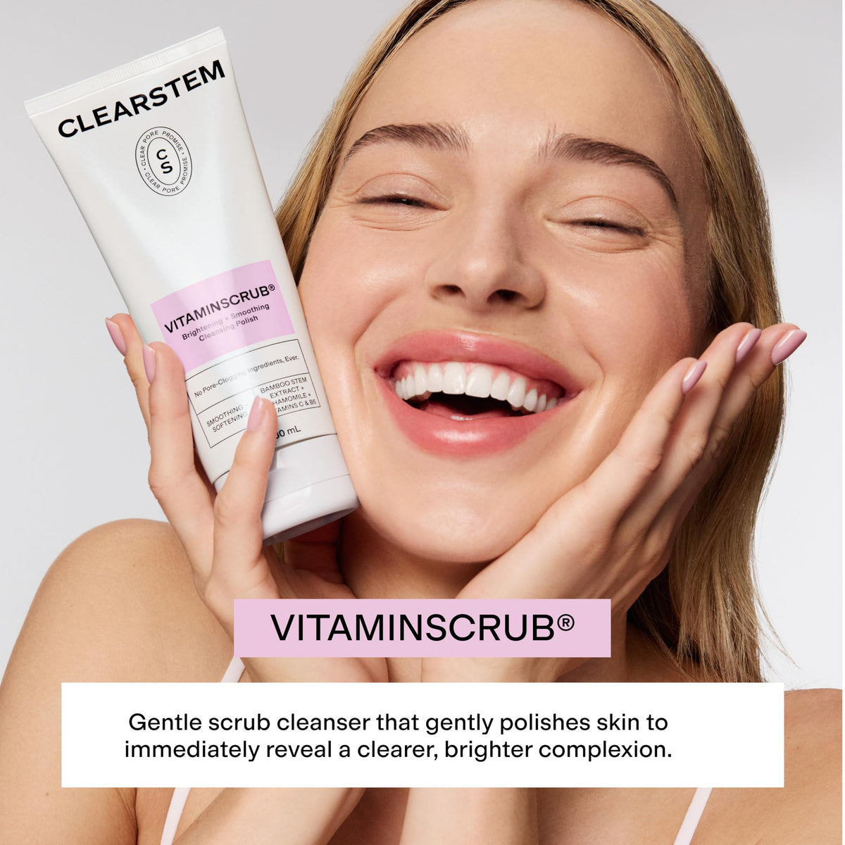 CLEARSTEM close-up of scrub texture highlighting gentle exfoliation benefit