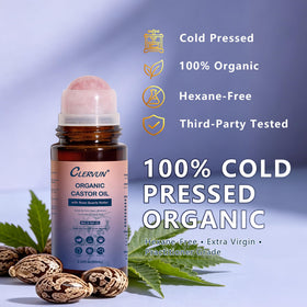 CLERVUN castor oil texture drop closeup showing rich cold-pressed consistency