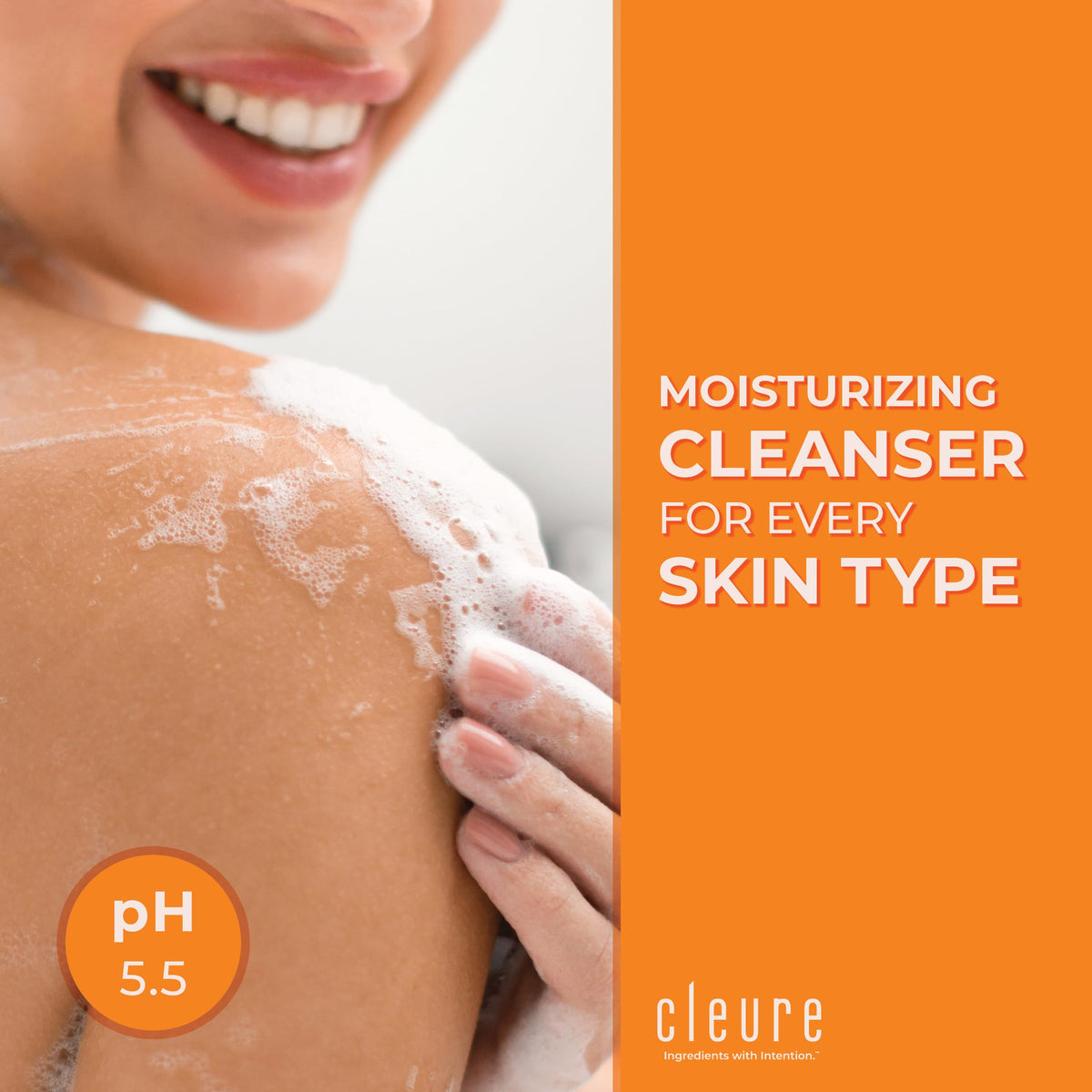 Close-up of Cleure bar texture with visible oatmeal showing soothing exfoliation benefits