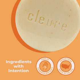 Foamy lather from Cleure bar in hand demonstrating effective gentle cleansing
