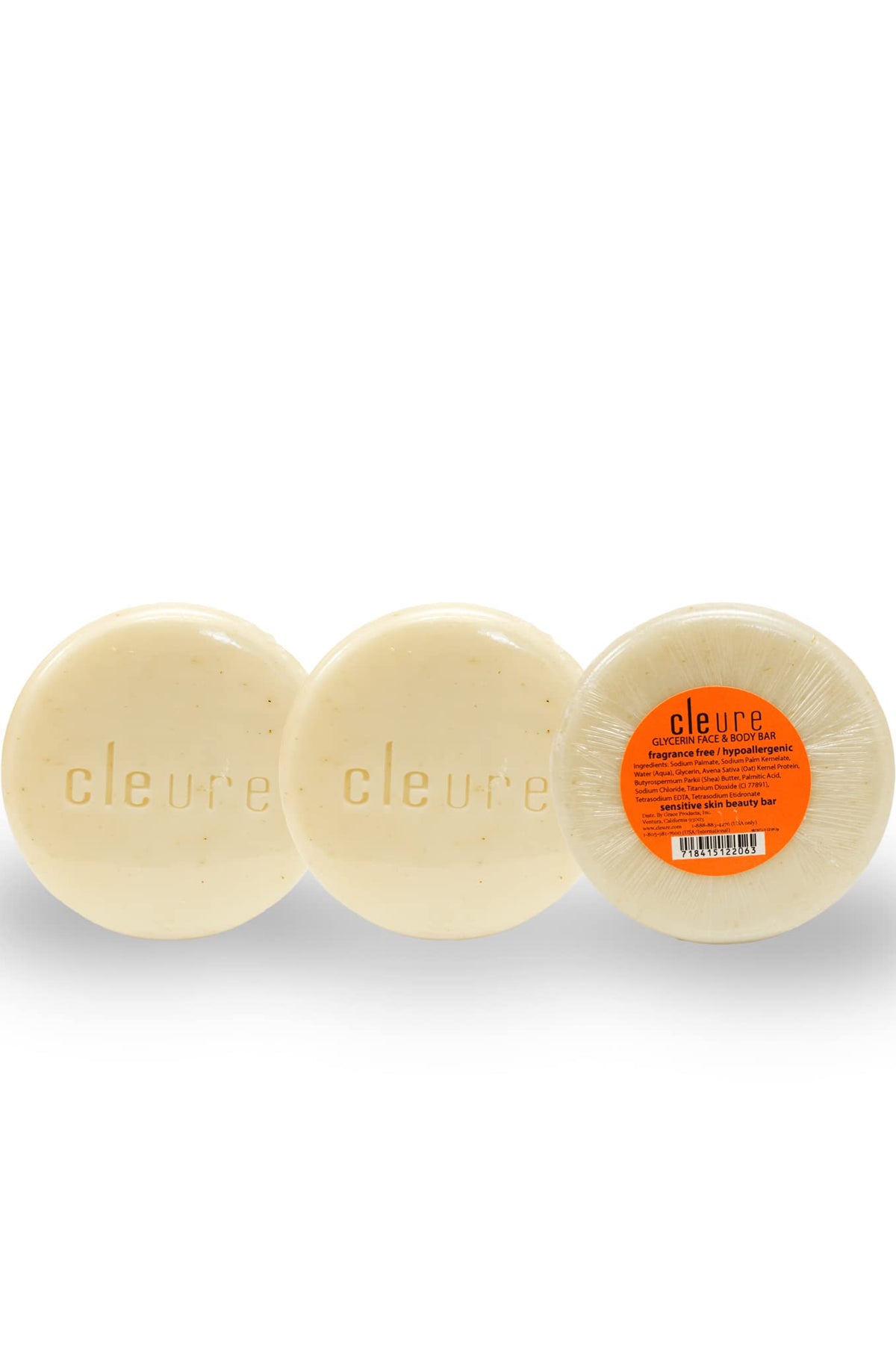 Cleure bar on bathroom shelf in neutral setting conveying mild, fragrance-free routine