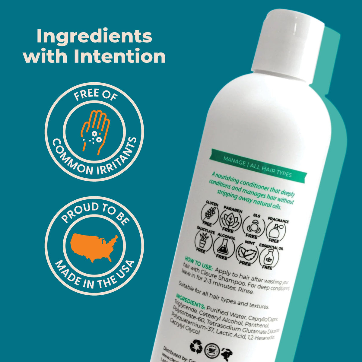 Cleure product label close-up highlighting hypoallergenic ingredient list