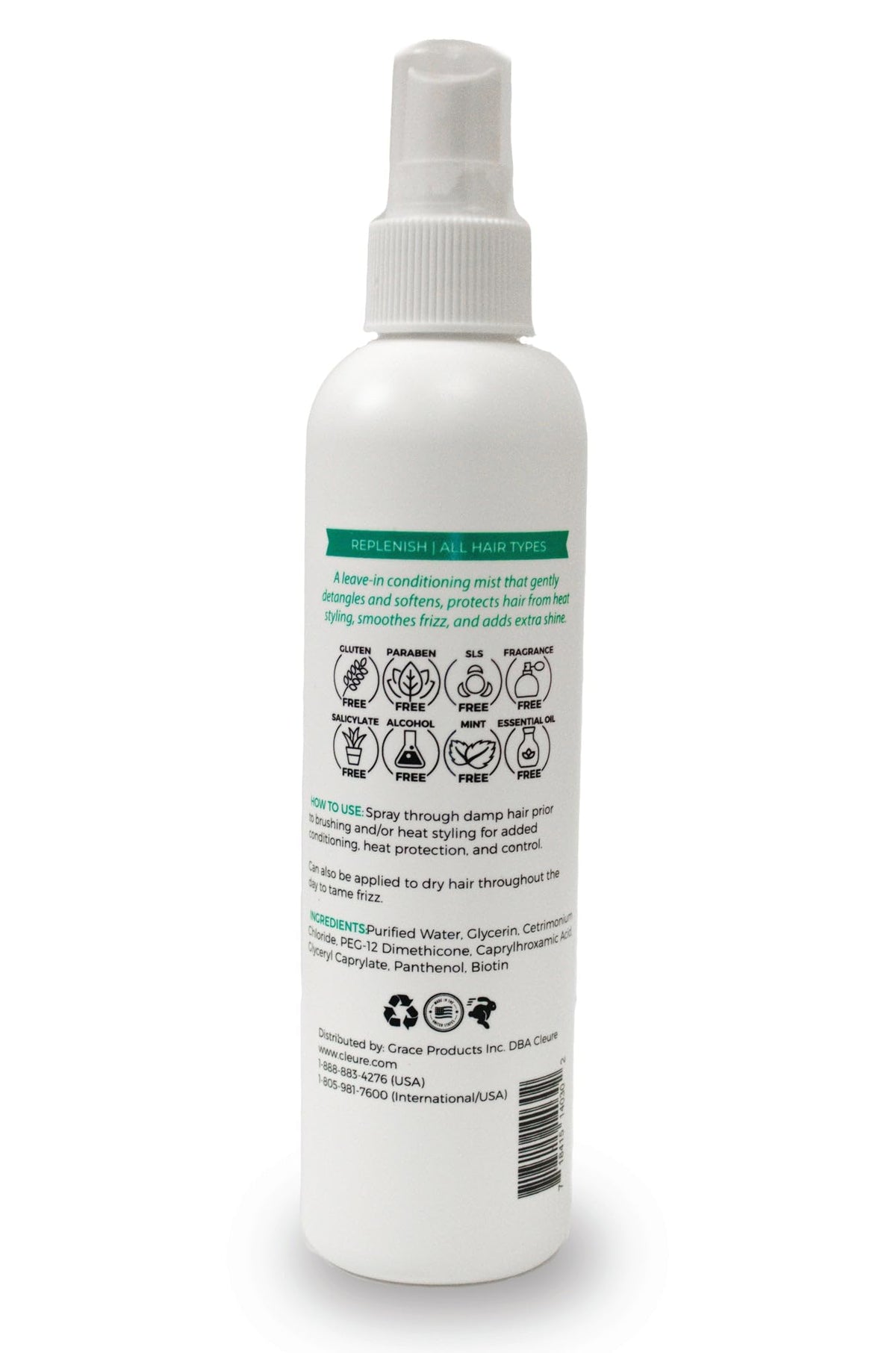 Cleure spray nozzle close-up demonstrating fine mist application